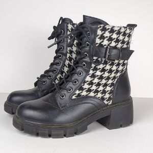 NEW YORK & CO Women's Christina Houndstooth Combat Boots